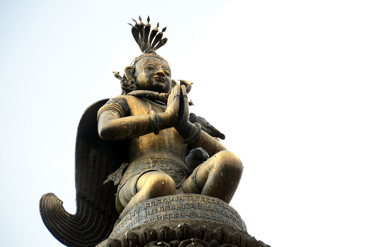 Kathmandu Bhaktapur 08-1 Dattatreya Temple Garuda Column Close Up 